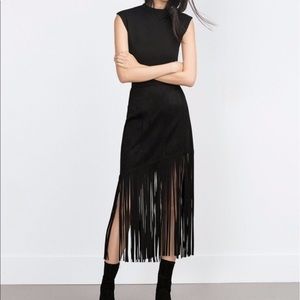 Zara woman faux suede fringe black skirt medium
